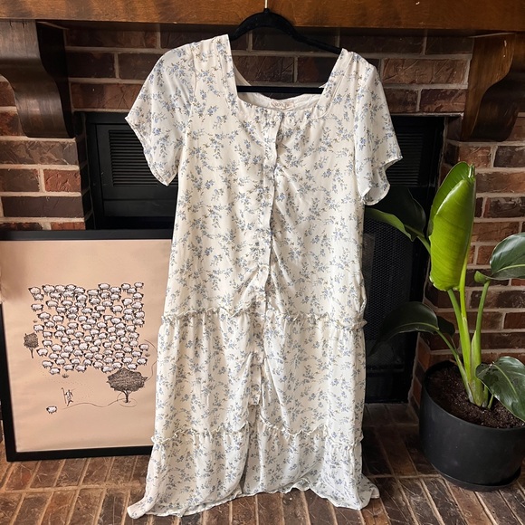 Roolee Dresses & Skirts - Roolee White and Blue Flutter Sleeve Sundress